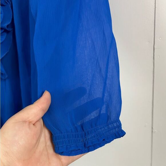 Abercrombie Kids Blue Sheer Ruffle Front Y2K Blouse Size XL Preppy Cute - Picture 5 of 8